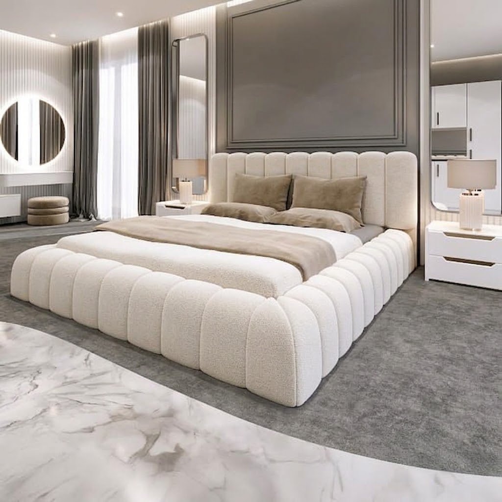 2026 Teddy Boucle Cloud Upholstered Bed – Modern Fabric Ottoman Storage Bed - Image 9