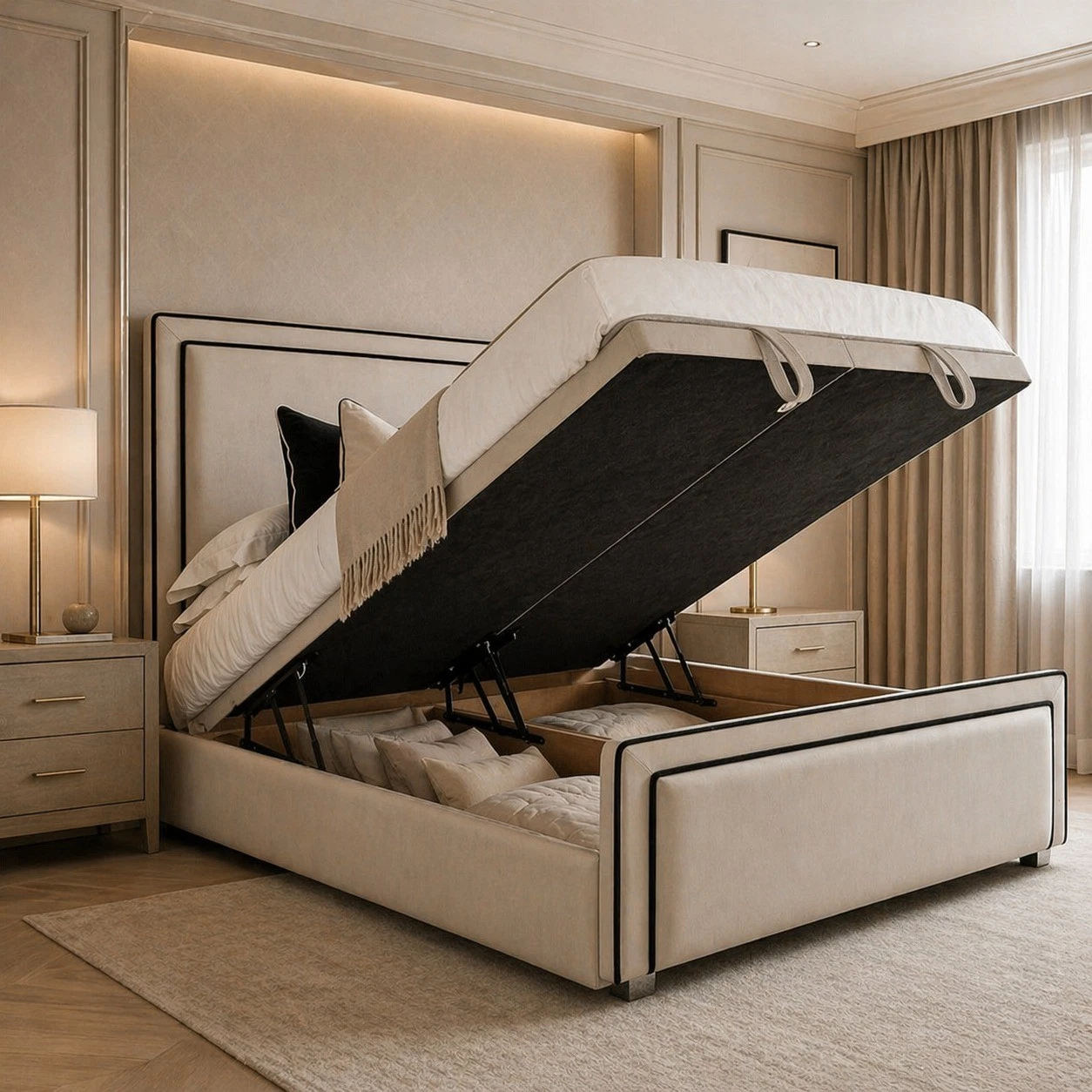 Aurelia Linear Bed Frame - Ottoman Storage Beds