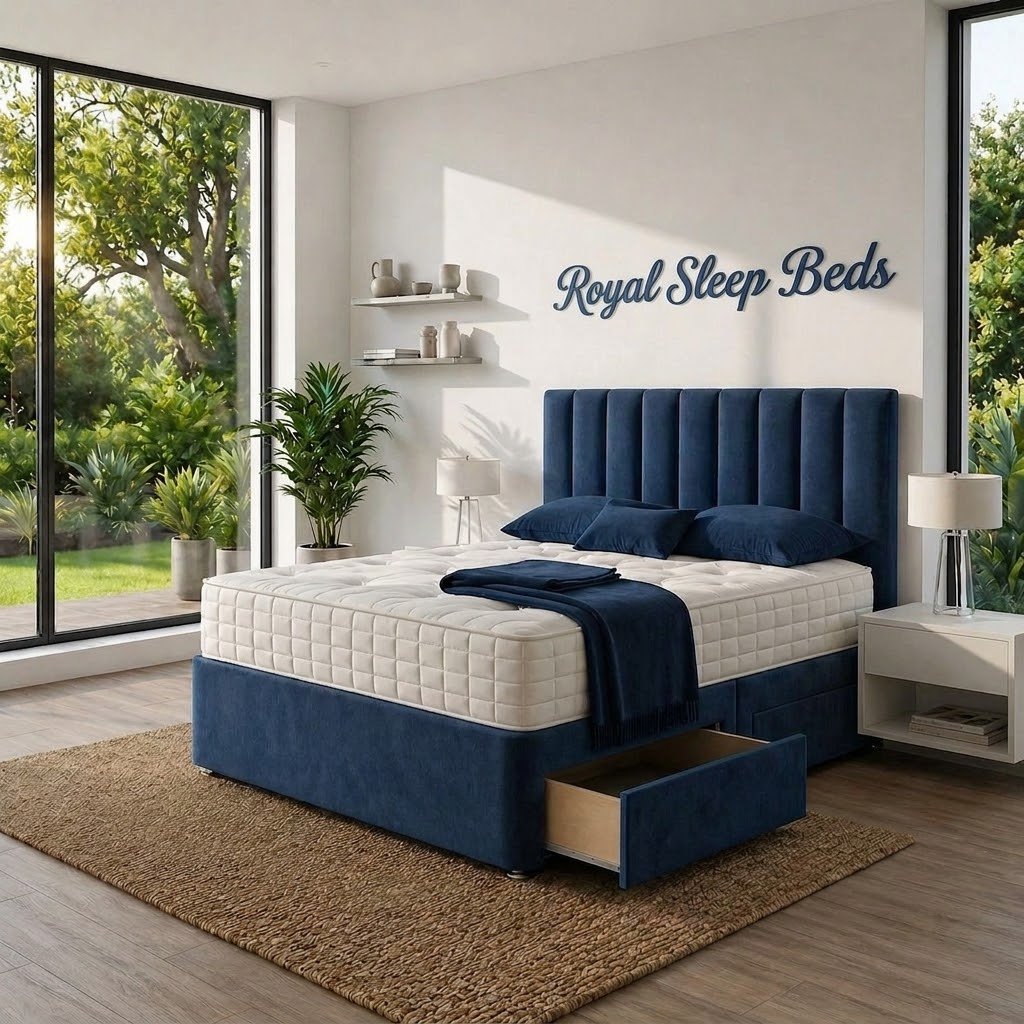 Plush Velvet Divan Bed 2 drawers with Sprung Memory Foam Mattress and headboard - Image 7