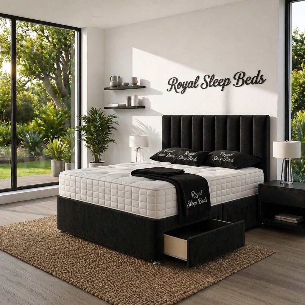 Plush Velvet Divan Bed 2 drawers with Sprung Memory Foam Mattress and headboard