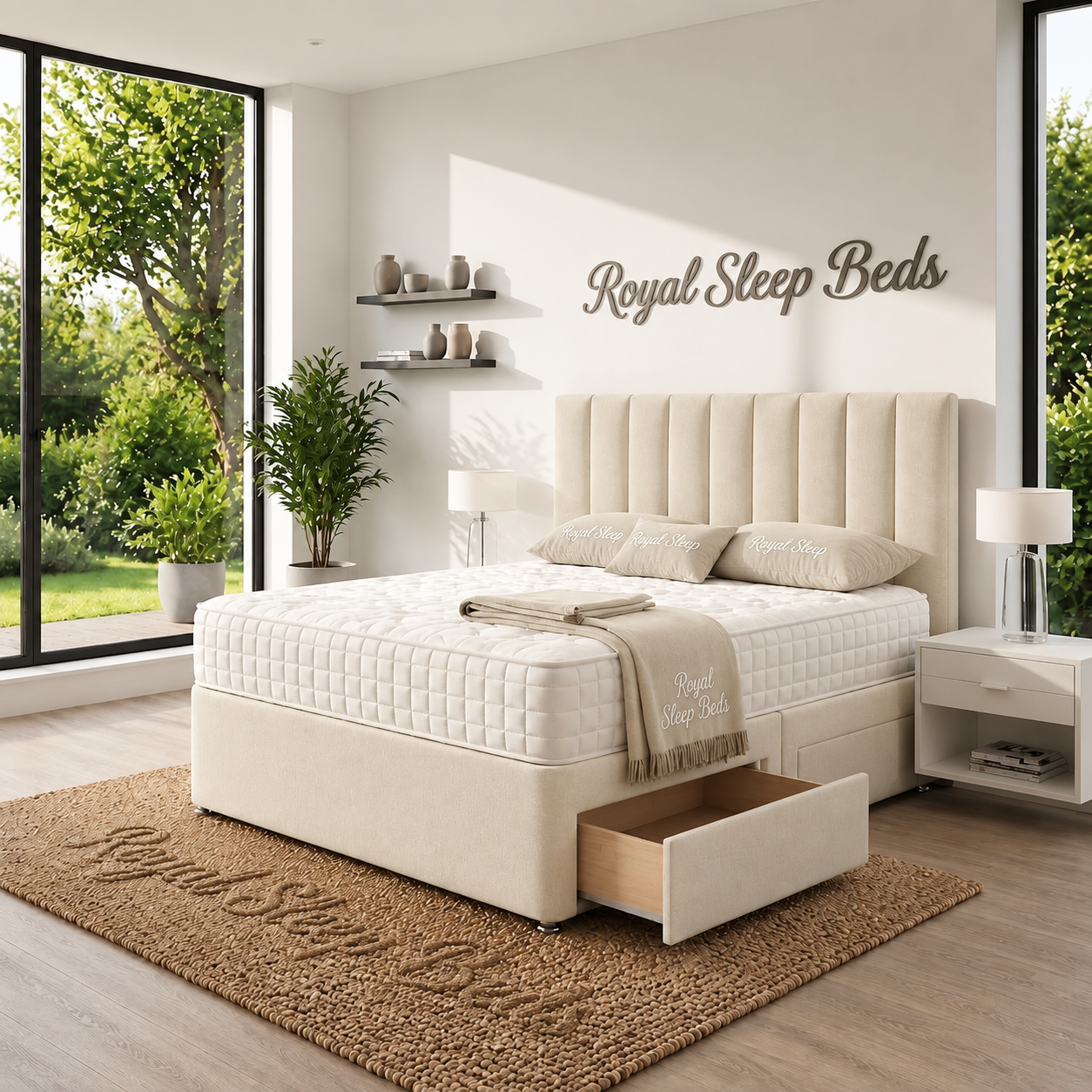 Plush Velvet Divan Bed 2 drawers with Sprung Memory Foam Mattress and headboard - Image 5