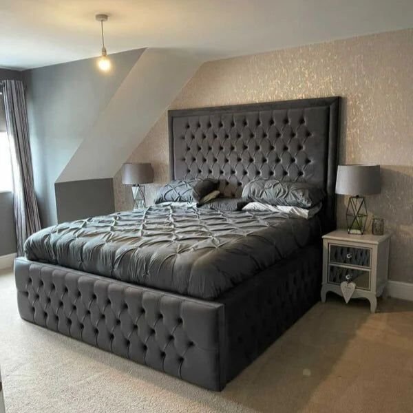 18'' Side Base Tufted Hilton Style Tall Headboard Upholstered Bed - Image 3