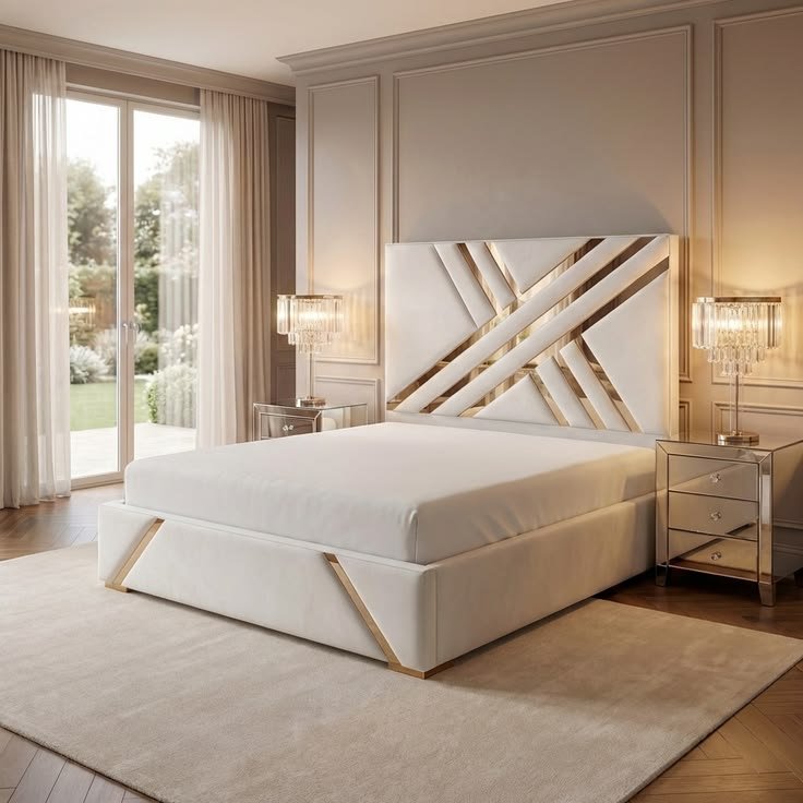 Victoria Mirror Bed with Ottoman Storage, Headboard and Mattress