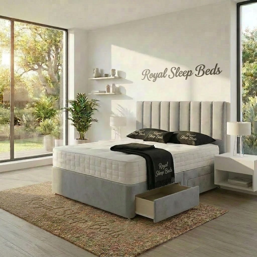 Plush Velvet Divan Bed 2 drawers with Sprung Memory Foam Mattress and headboard - Image 3