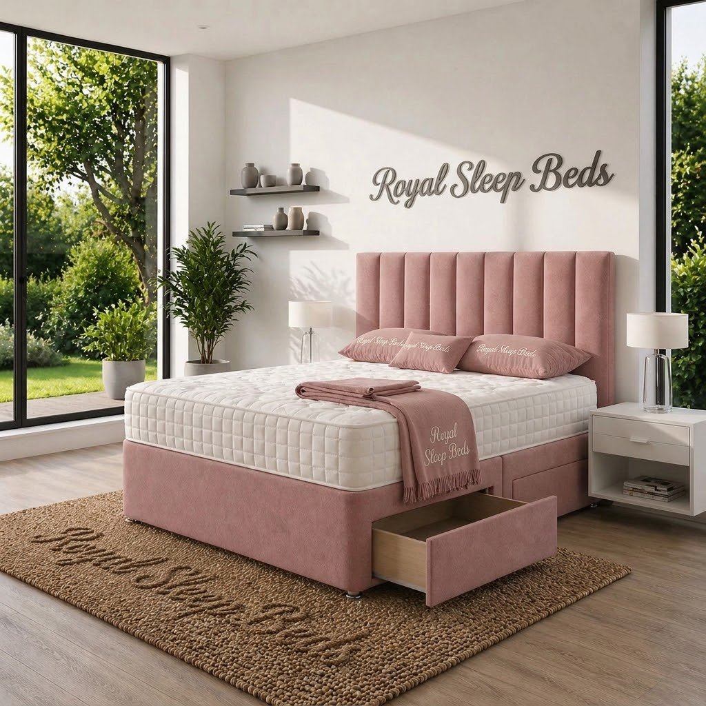 Plush Velvet Divan Bed 2 drawers with Sprung Memory Foam Mattress and headboard - Image 4