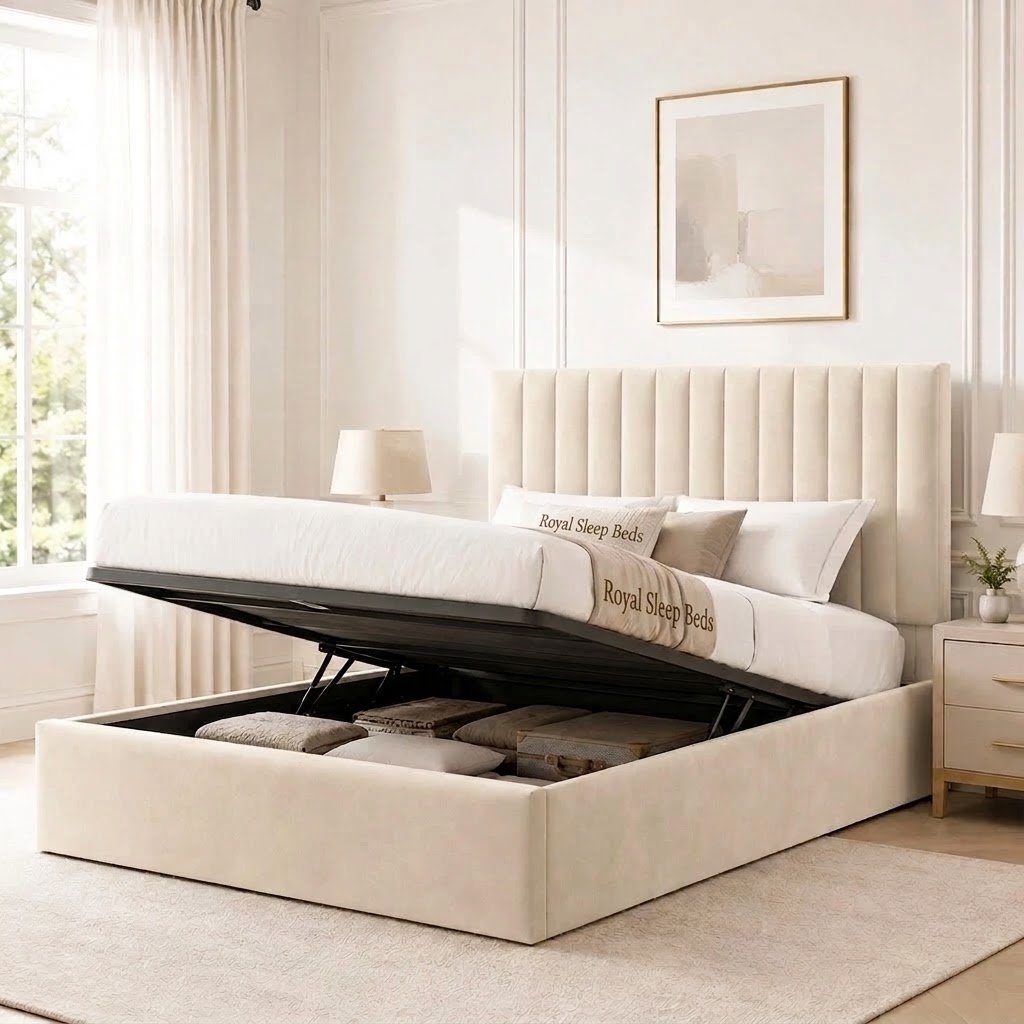 Vida Designs Vellaro Double Ottoman Linen Fabric Bed