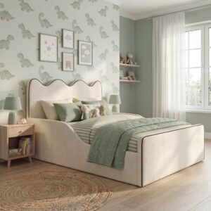 Castle Upholstered Kids Bed Frame with Built-in Safety Sides