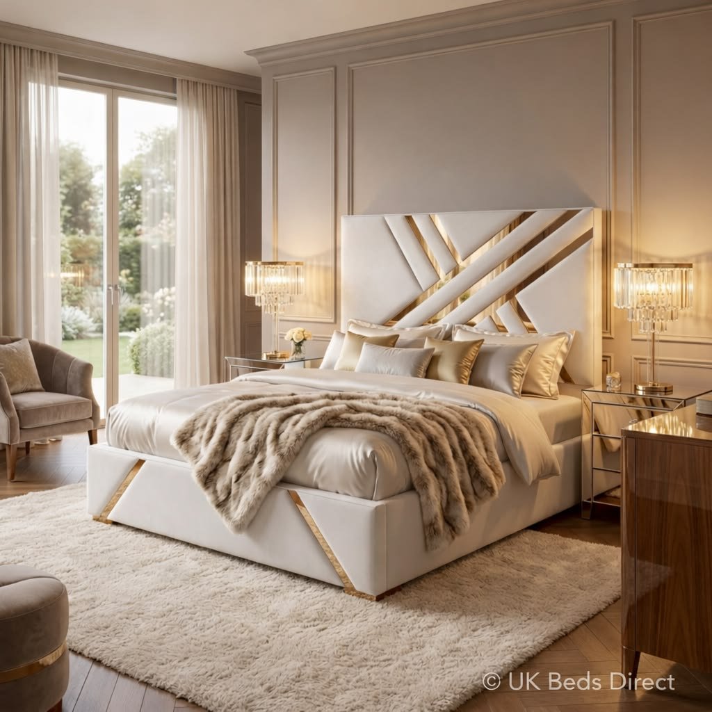 Victoria Mirror Bed with Ottoman Storage, Headboard and Mattress
