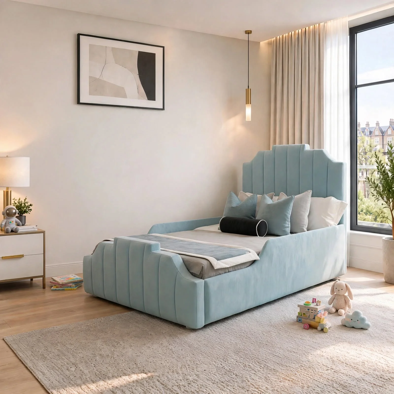 Crown Kids Bed | Handcrafted Kids Single Bed | Blue Naples