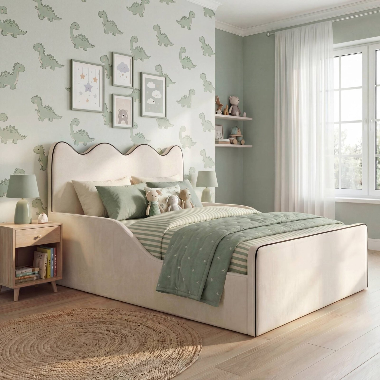 Castle Upholstered Kids Bed Frame with Built-in Safety Sides - Image 3