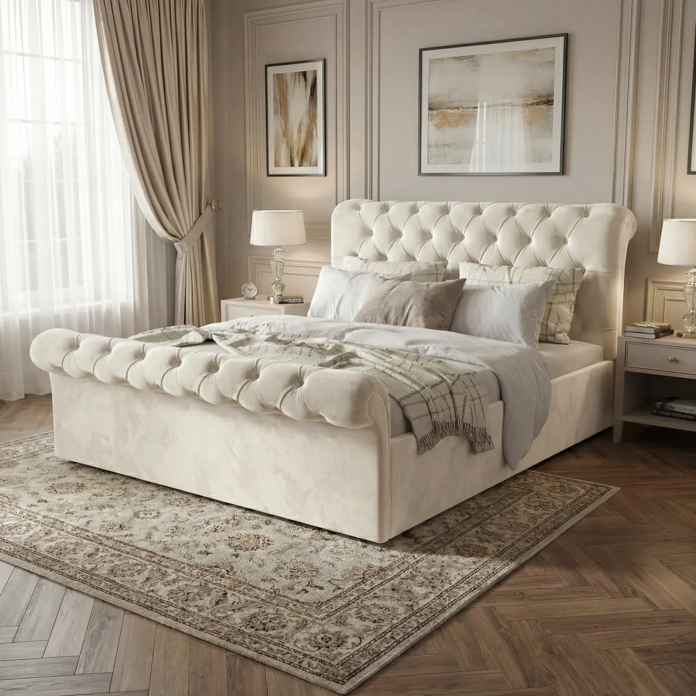 SLEIGH CHESTERFIELD TUFTED HEADBOARD BED - Image 4