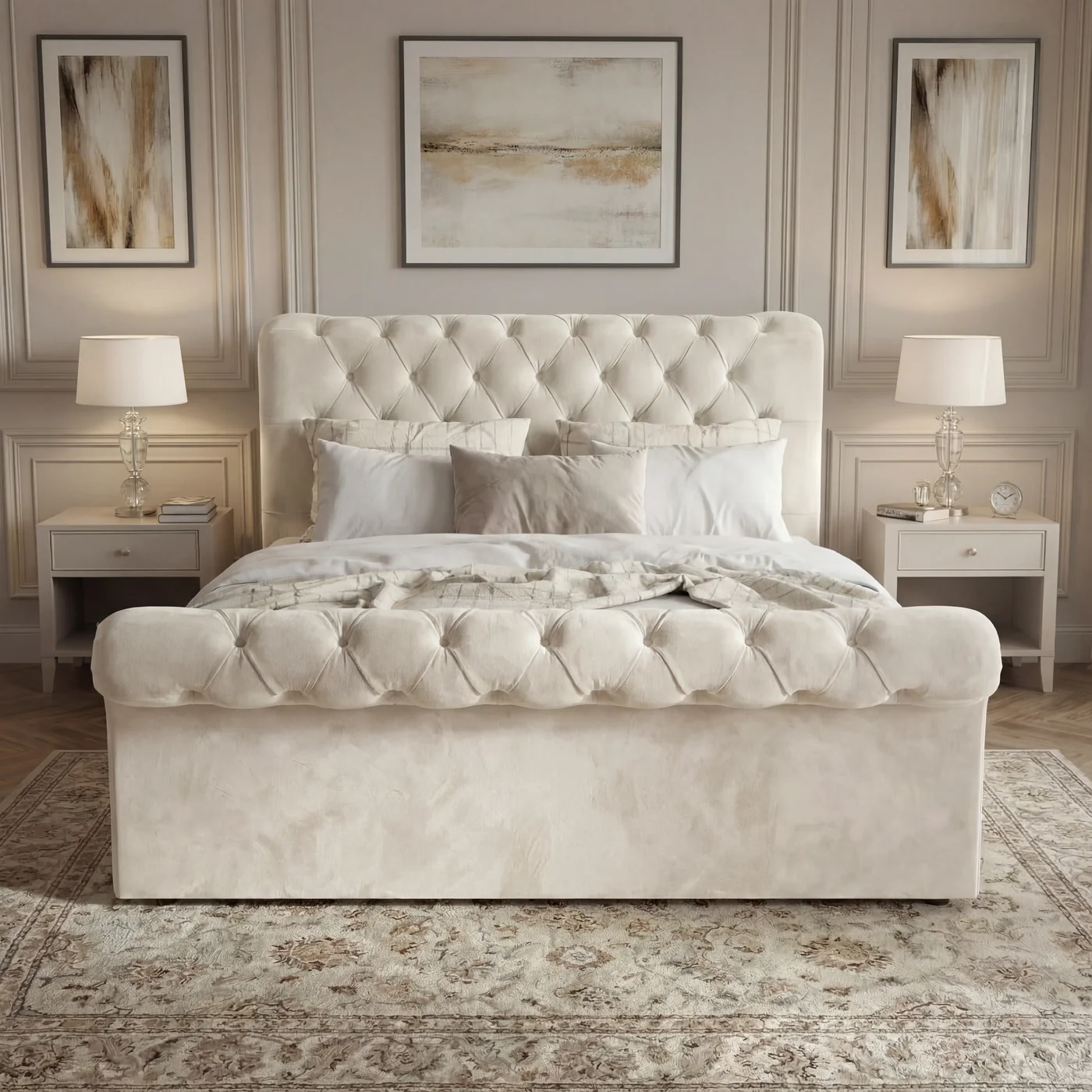 SLEIGH CHESTERFIELD TUFTED HEADBOARD BED - Image 3