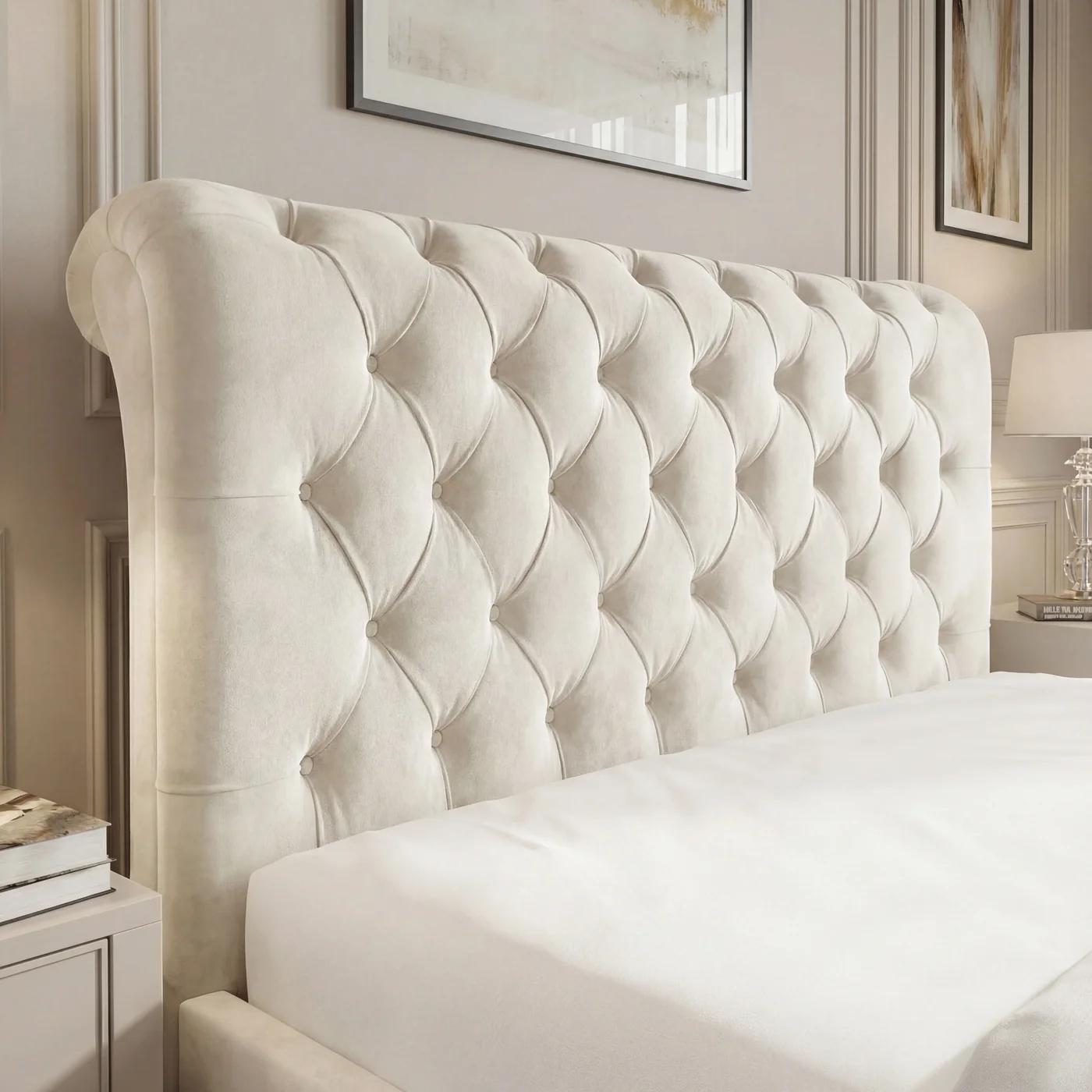 SLEIGH CHESTERFIELD TUFTED HEADBOARD BED