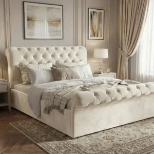 SLEIGH CHESTERFIELD TUFTED HEADBOARD BED