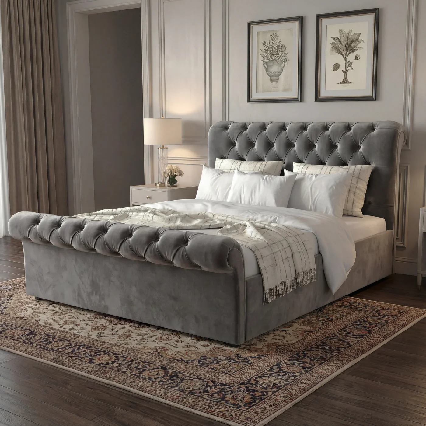 SLEIGH CHESTERFIELD TUFTED HEADBOARD BED - Image 8