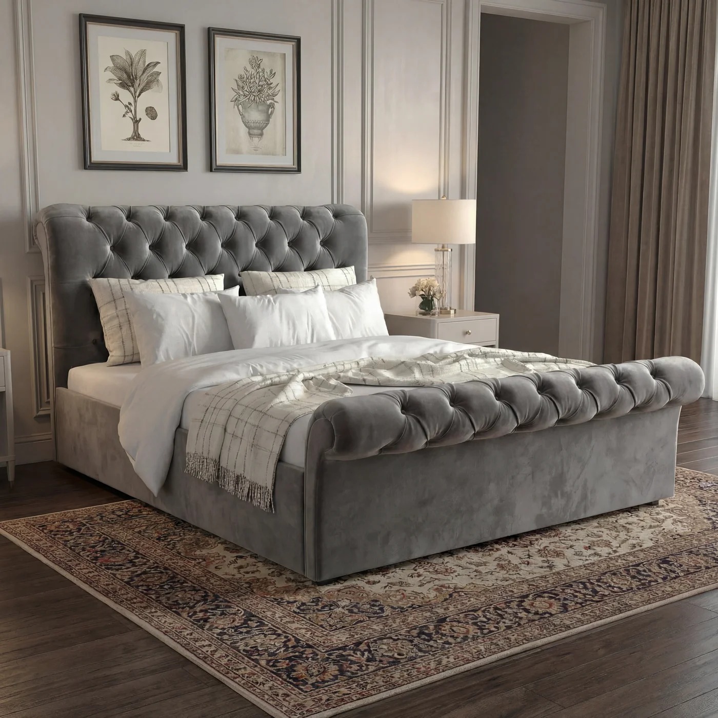 SLEIGH CHESTERFIELD TUFTED HEADBOARD BED - Image 5