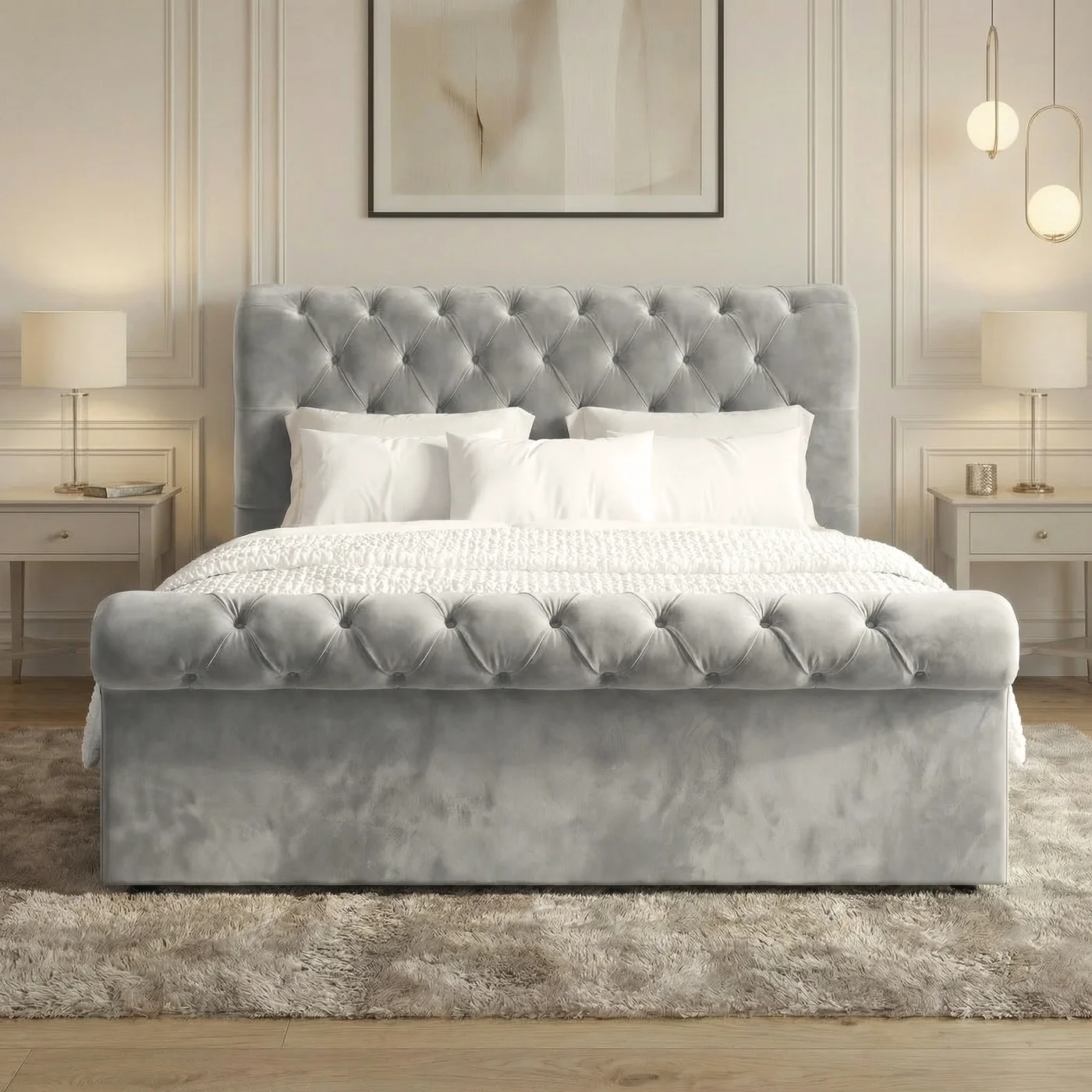 SLEIGH CHESTERFIELD TUFTED HEADBOARD BED - Image 11