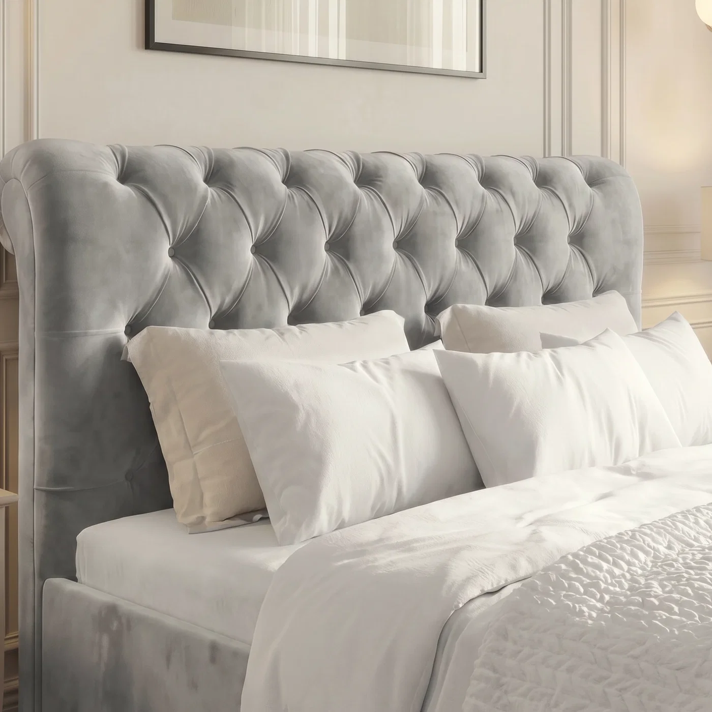 SLEIGH CHESTERFIELD TUFTED HEADBOARD BED - Image 10