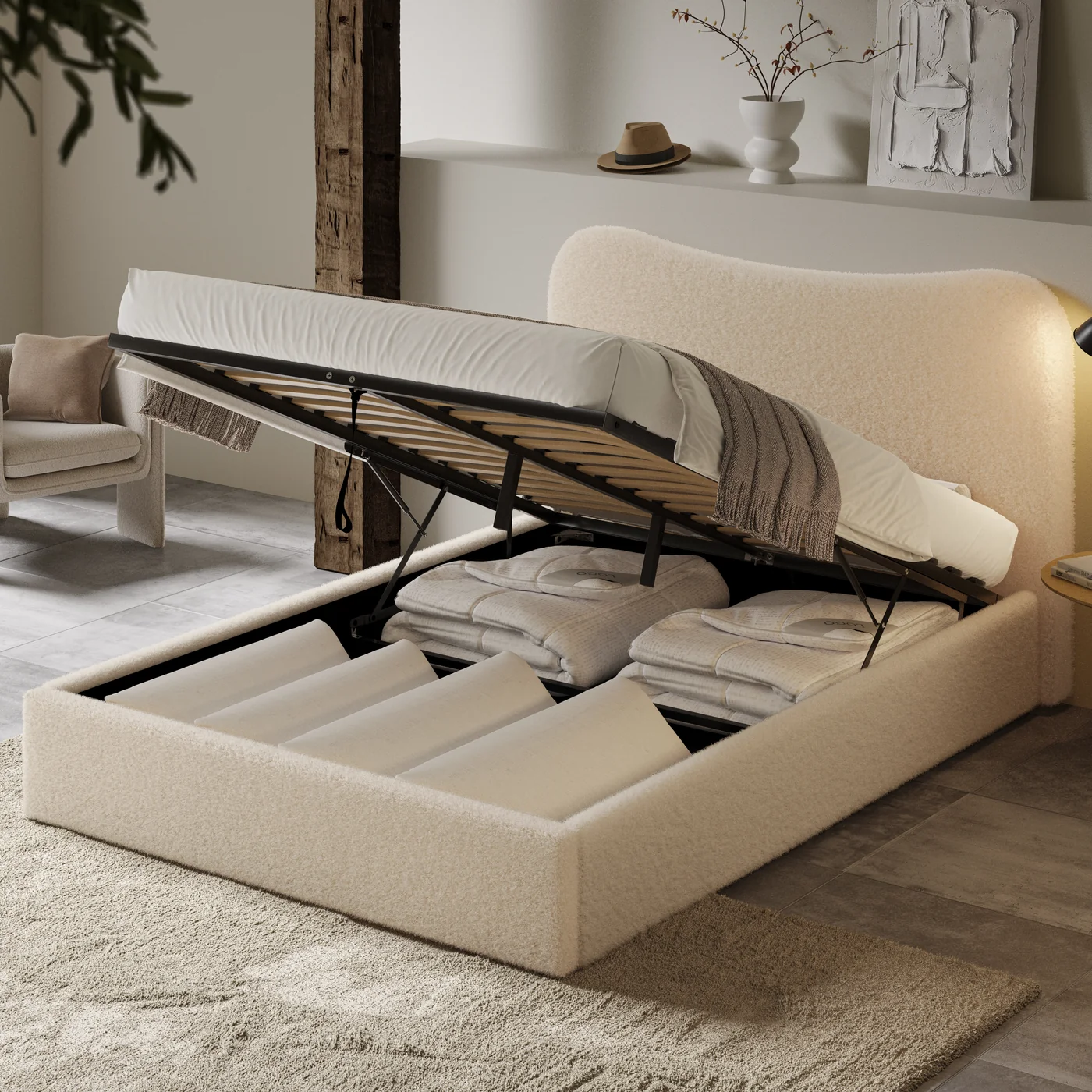 Ameri Boucle Bed Teddy Fabric Bed frame