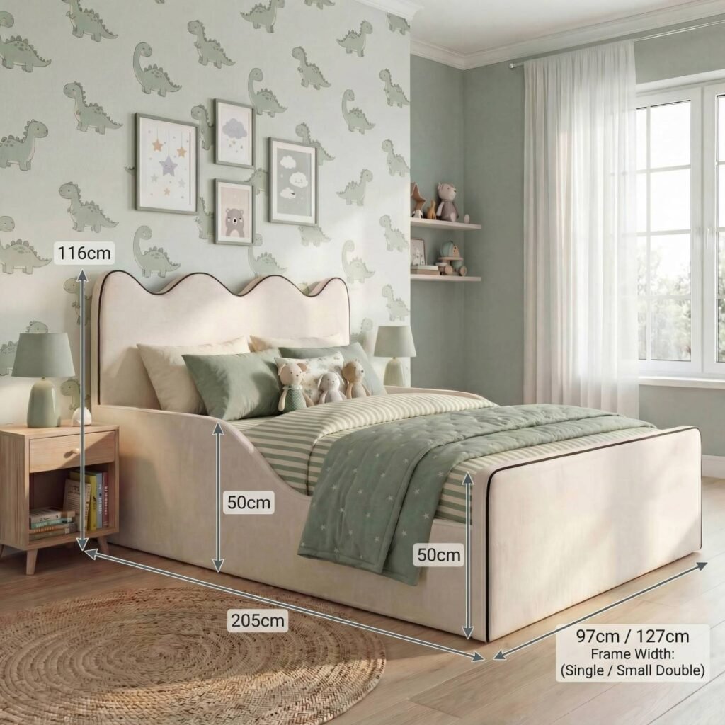 Castle Upholstered Kids Bed Frame with Built-in Safety Sides