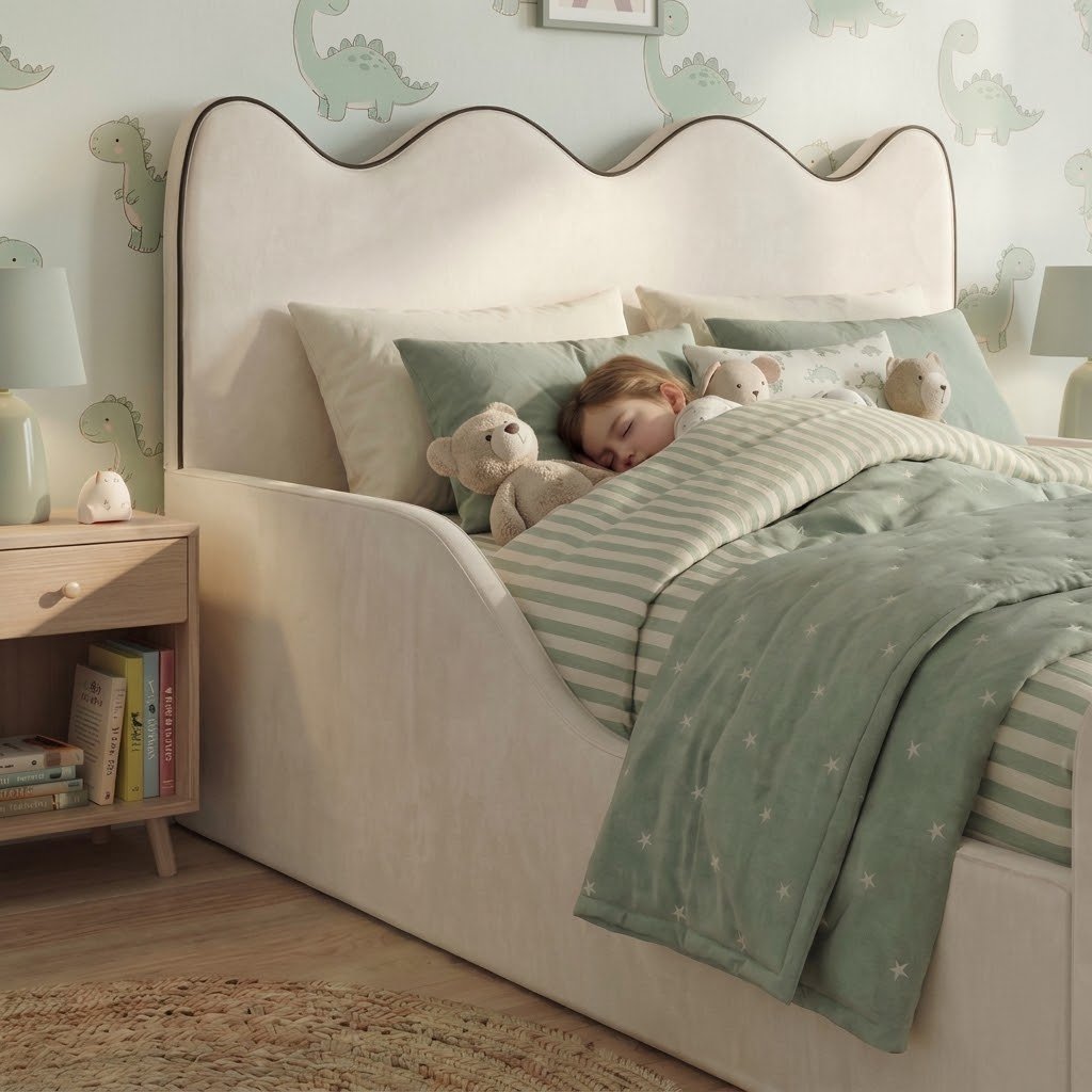 Castle Upholstered Kids Bed Frame with Built-in Safety Sides - Image 4