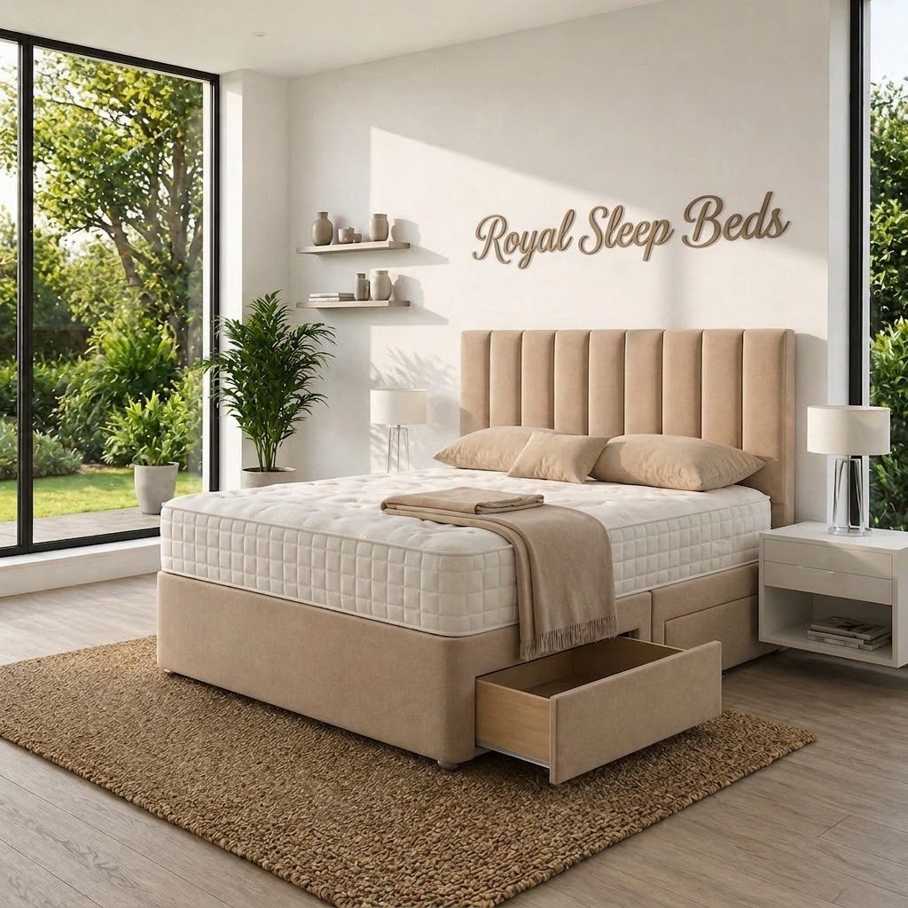 Plush Velvet Divan Bed 2 drawers with Sprung Memory Foam Mattress and headboard - Image 6
