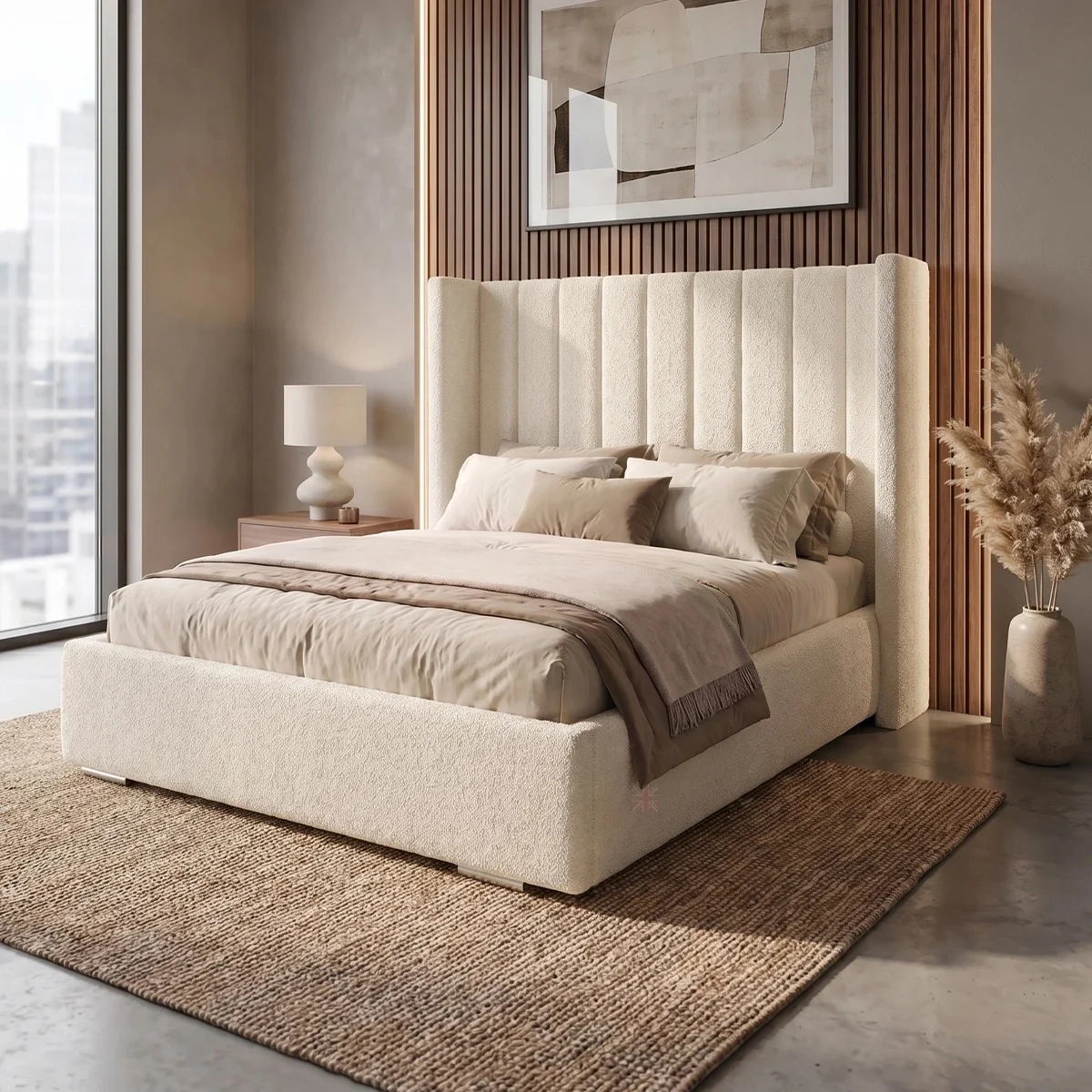 DUSK TEDDY BOUCLE WINGBACK BED
