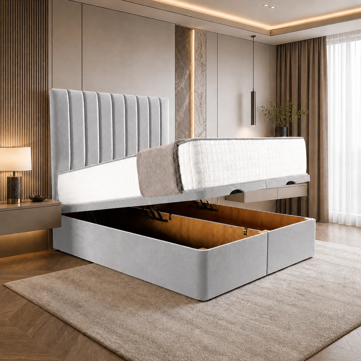 Divan Ottoman Storage Bed with Memory Mattress Double & King Size - Image 2
