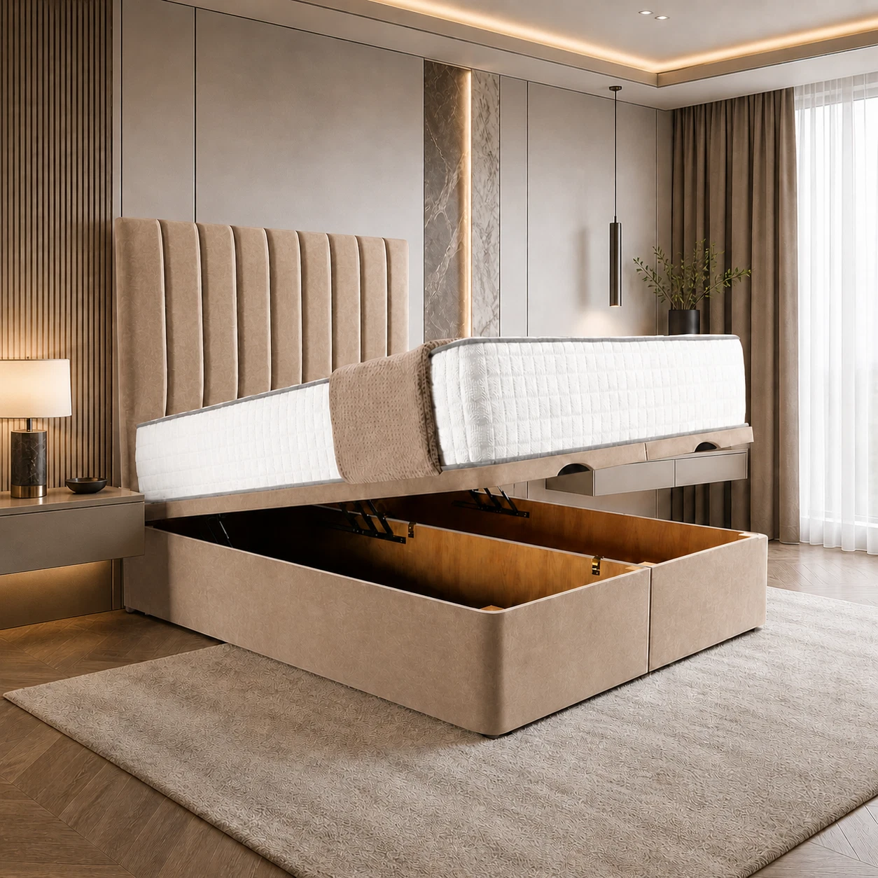 Divan Ottoman Storage Bed with Memory Mattress Double & King Size - Image 5