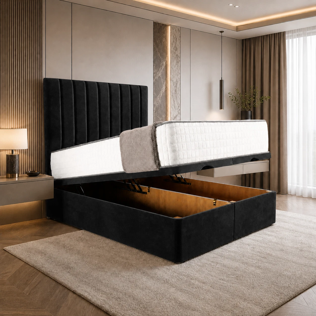 Divan Ottoman Storage Bed with Memory Mattress Double & King Size - Image 6
