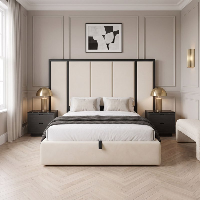 Atlas High Headboard Luxury Panelled Ottoman Bed Frame - Image 3