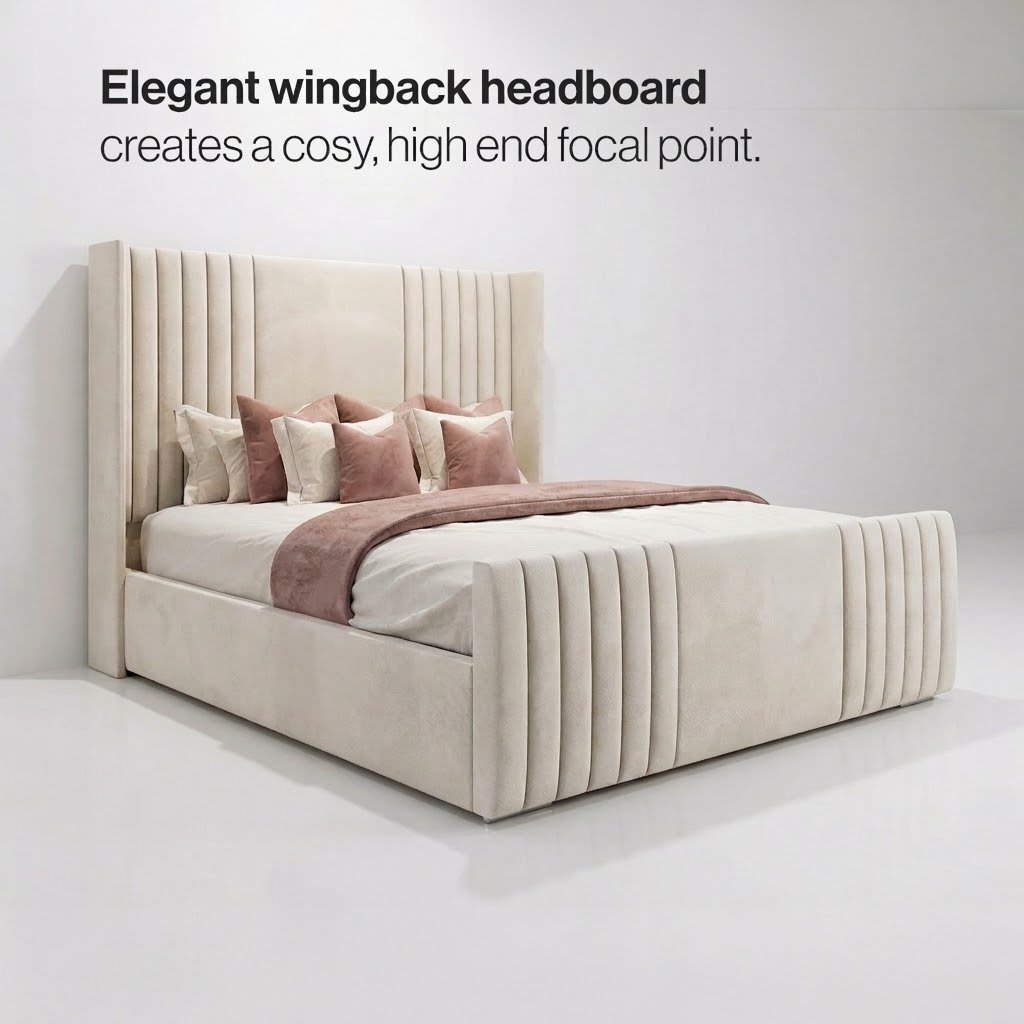 Wingback Nevada Bed Frame with Lines & Optional Storage - Image 7