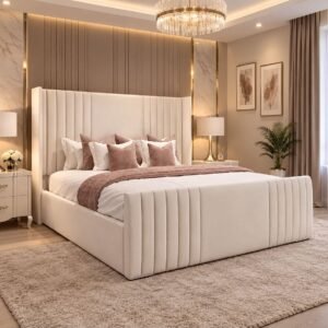 Wingback Nevada Bed Frame with Lines & Optional Storage