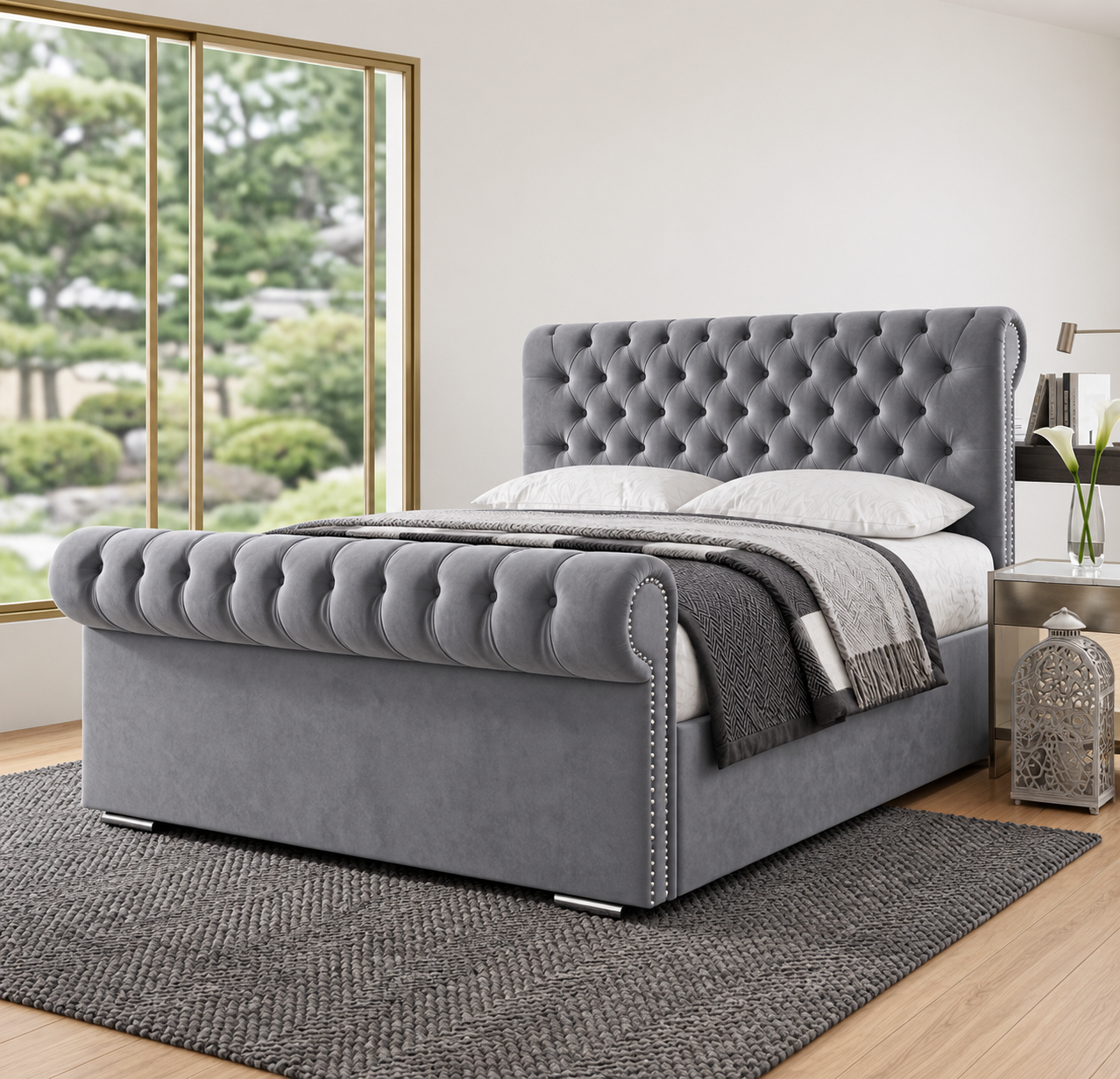 Sleigh Chesterfield Ottoman Bed - 5ft king Size