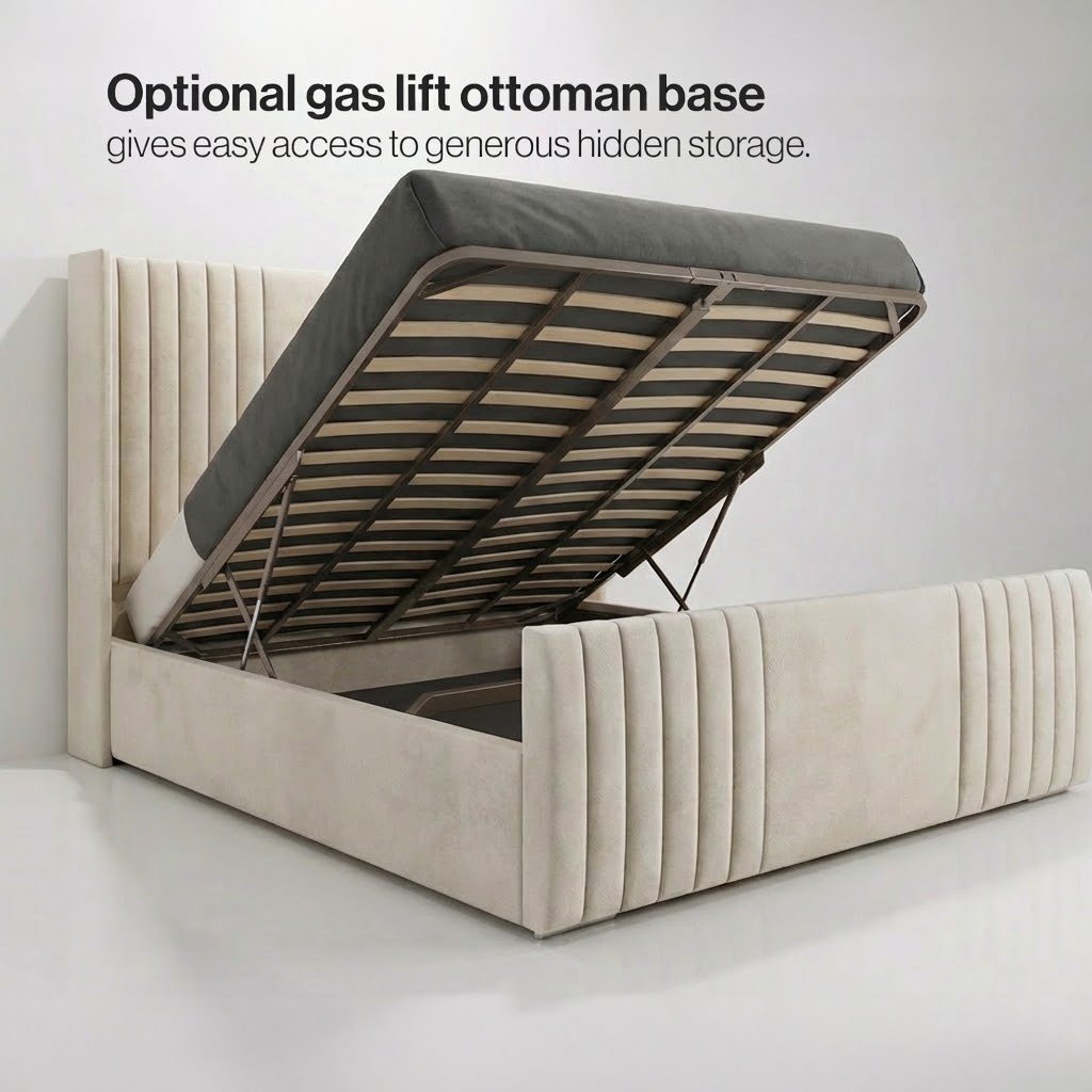 Wingback Nevada Bed Frame with Lines & Optional Storage - Image 6
