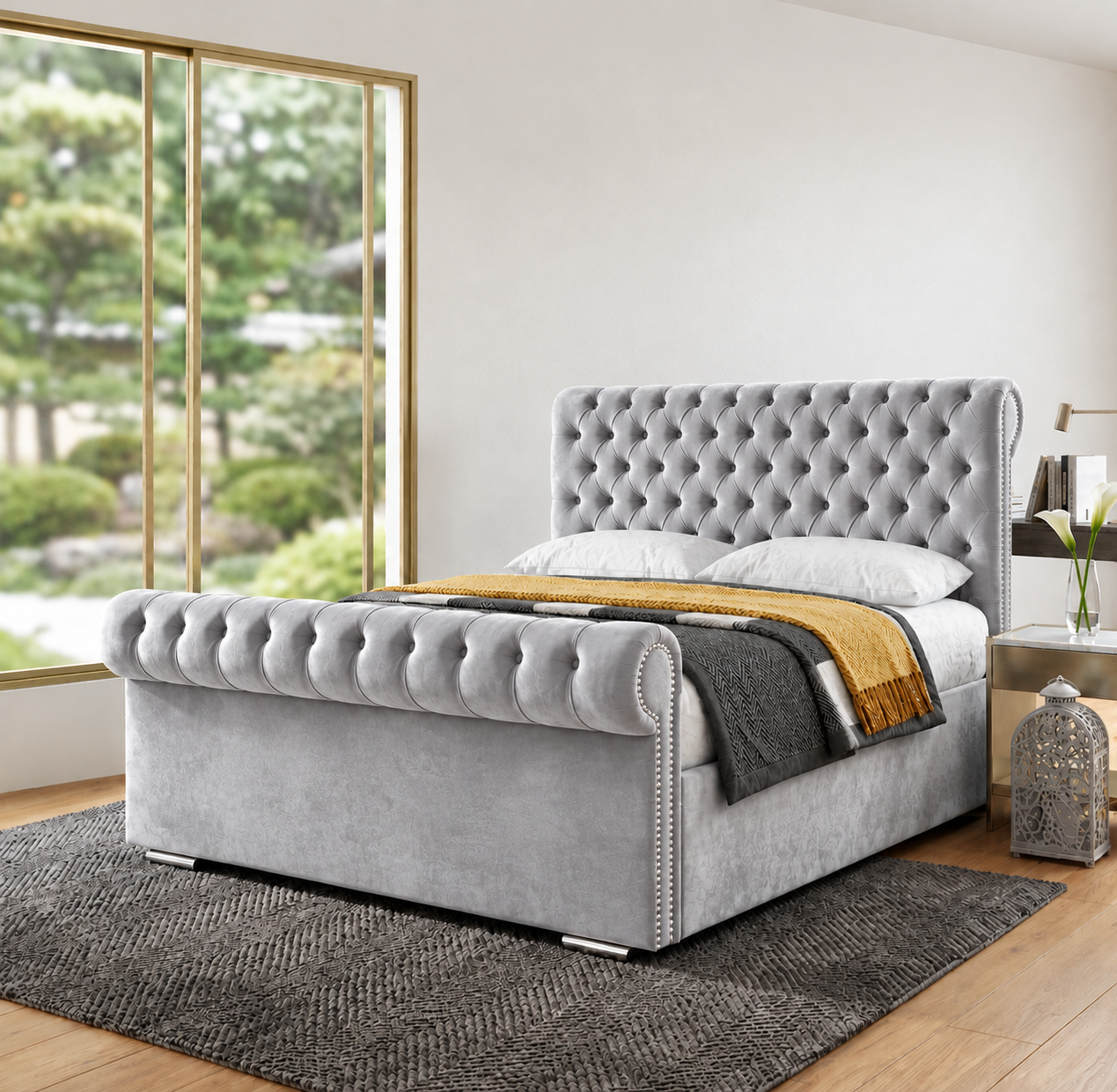 Sleigh Chesterfield Ottoman Bed - 5ft king Size - Image 4