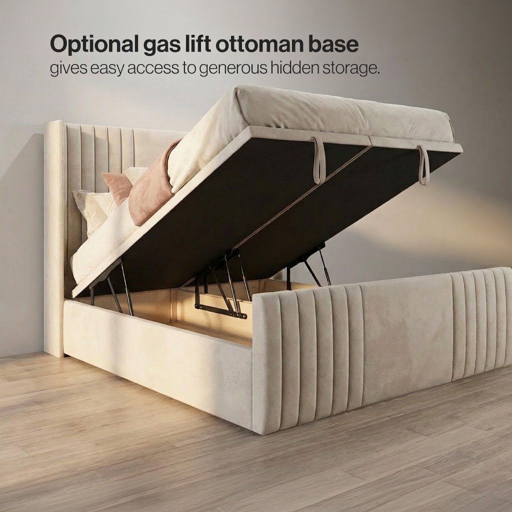 Wingback Nevada Bed Frame with Lines & Optional Storage - Image 5