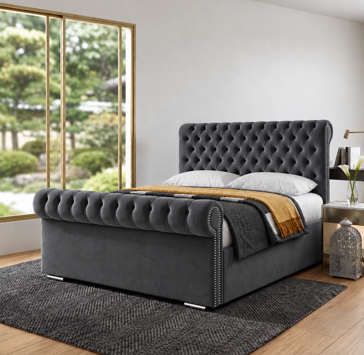 Sleigh Chesterfield Ottoman Bed - 5ft king Size - Image 7